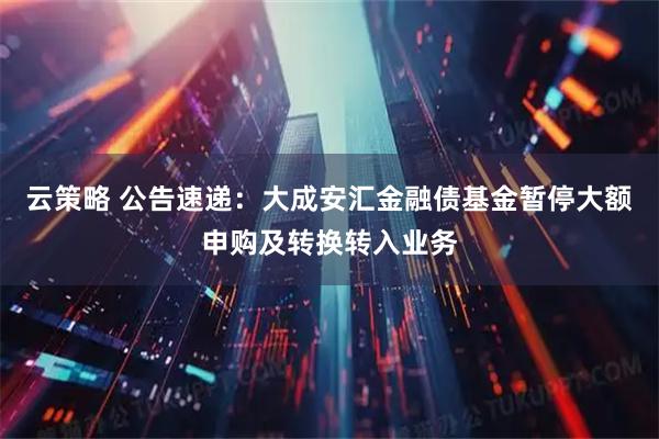 云策略 公告速递：大成安汇金融债基金暂停大额申购及转换转入业务
